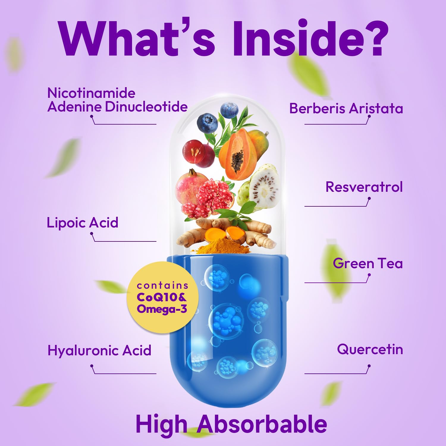 Bualle NAD Supplement, Liposomal NAD Resveratrol Supplement Contains Berberine, Alpha Lipoic Acid,Hyaluronic Acid & Quercetin - Joint Function& Support Anti-Aging,NMN Alternative -120 Capsules Bualle Au supplements