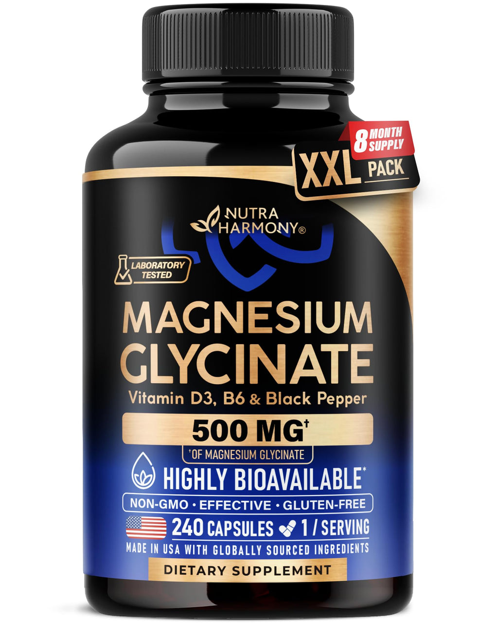 Magnesium Glycinate 500 mg - Chelated Supplement - High Absorption Form of Magnesium - Support for Sleep, Muscle & Heart Health