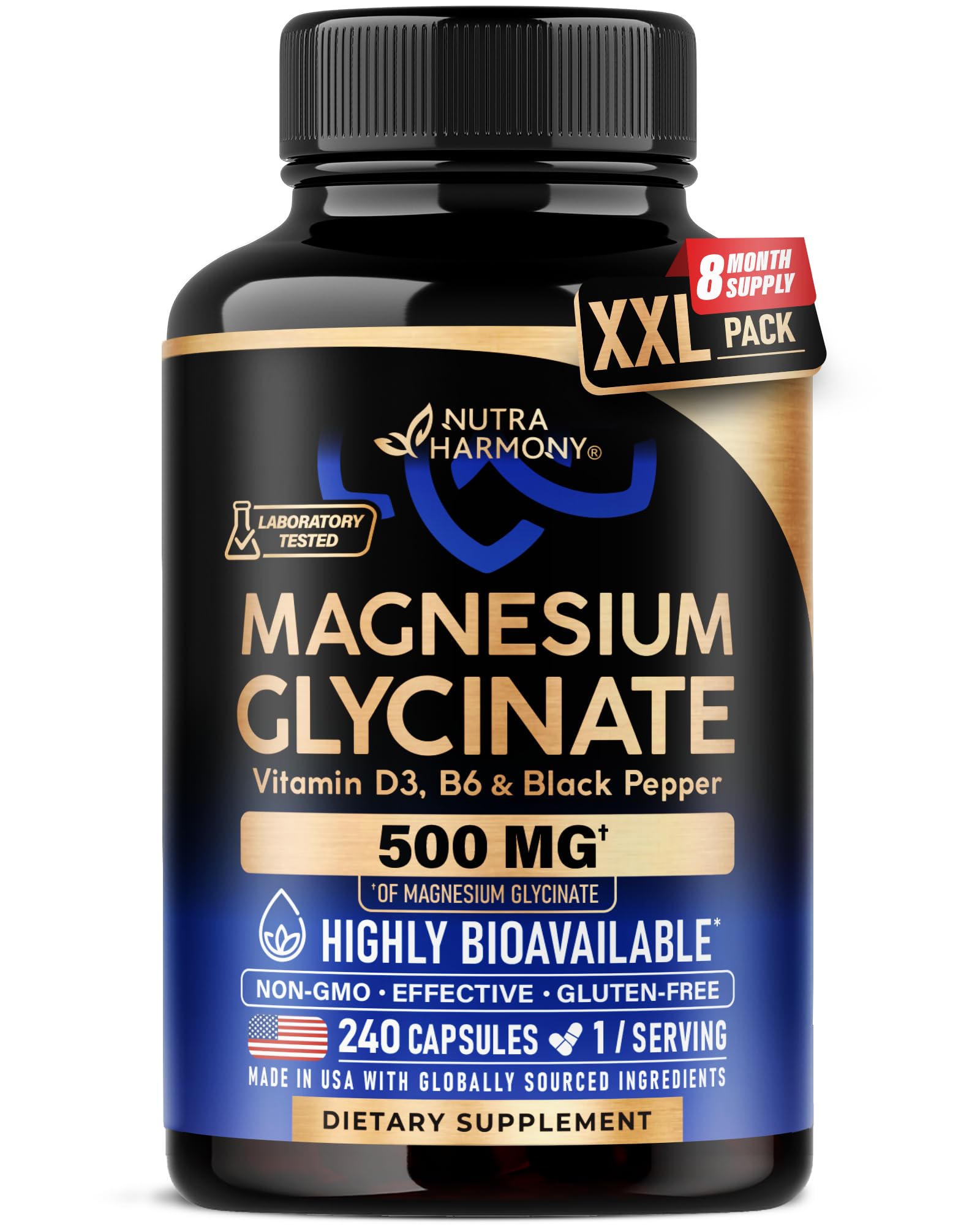 Magnesium Glycinate 500 mg - Chelated Supplement - High Absorption Form of Magnesium - Support for Sleep, Muscle & Heart Health