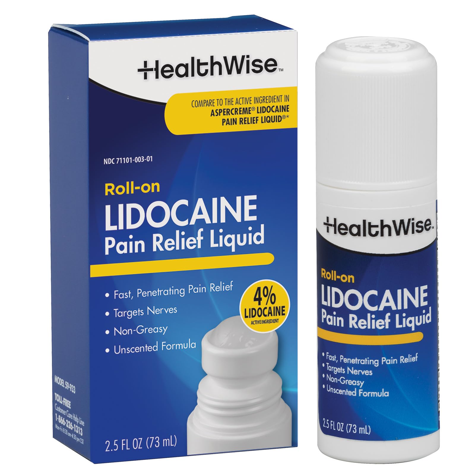 HealthWise 4% Lidocaine Roll-On | OTC Strength | Pain Relief Liquid | 2.5 oz. 73 mL | Non-Greasy, Unscented Formula | Topical Anesthetic HealthWise Au supplements