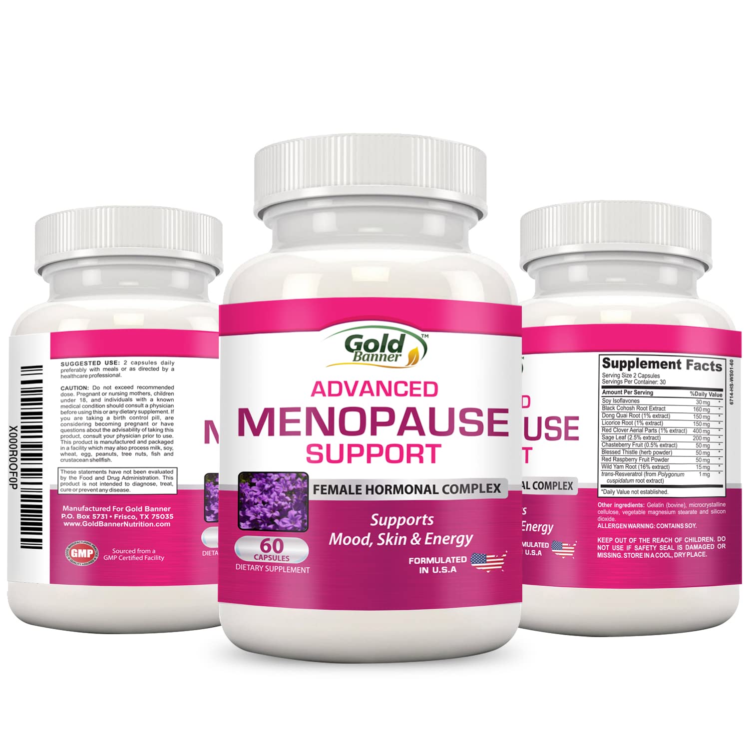 Advanced Menopause Support - Natural Female Hormonal Complex for Hot Flashes, Mood Swings & Vaginal Dryness - Black Cohosh, Soy Isoflavones & Herbal Extract Formula - Does Not Include Hormones Gold Banner Au supplements