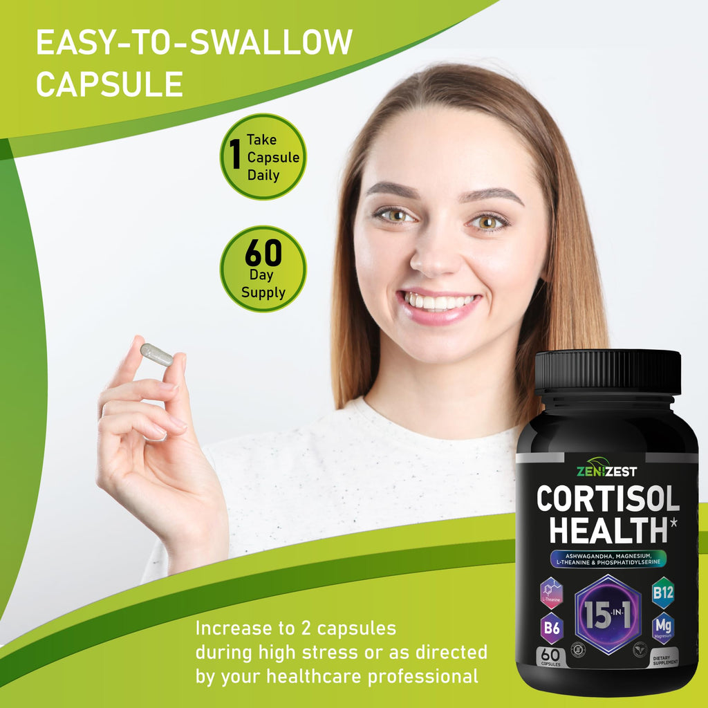 Cortisol Detox Supplement for Women Men - Control & Lower High Cortisol Level - Adrenal Health Balance Cleanse Sleep Stress Support - Magnesium Ashwagandha L-Theanine Cortisol Blocker Reducer ZeniZest Au supplements