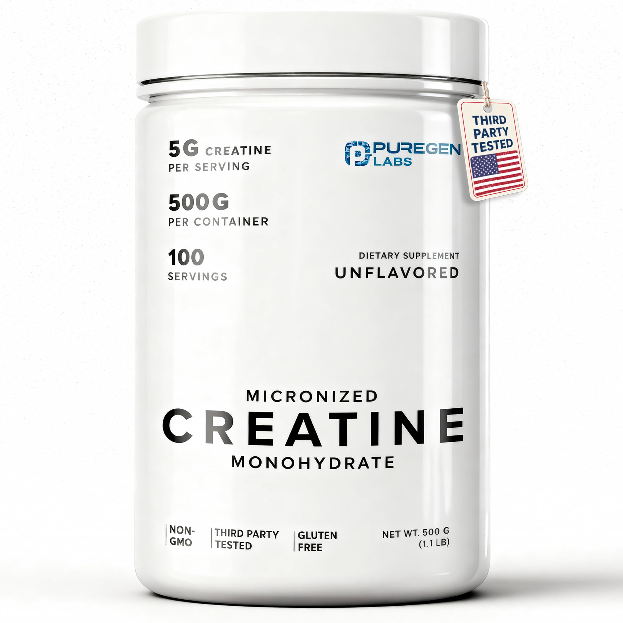 Puregen Labs Micronized Creatine Monohydrate Powder 500g – Pure, Unflavored, No Additives | 5000mg Per Serv (5g) - 100 Servings | Third Party Tested for Quality P Puregen Labs Au supplements