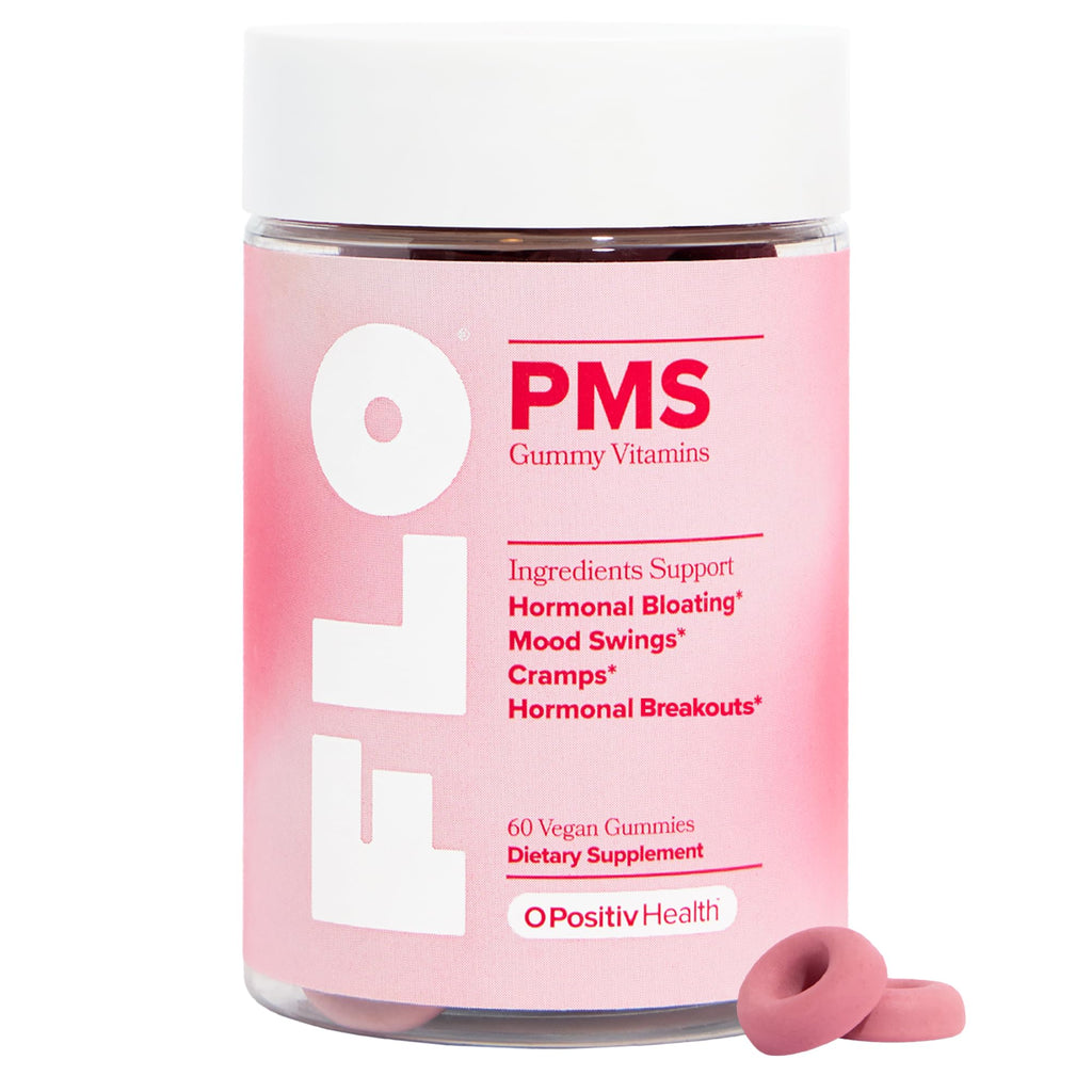 O Positiv FLO PMS Gummies for Women - Proactive PMS Relief - Targets Hormonal Breakouts, Bloating, Cramps, & Mood Swings with Chasteberry