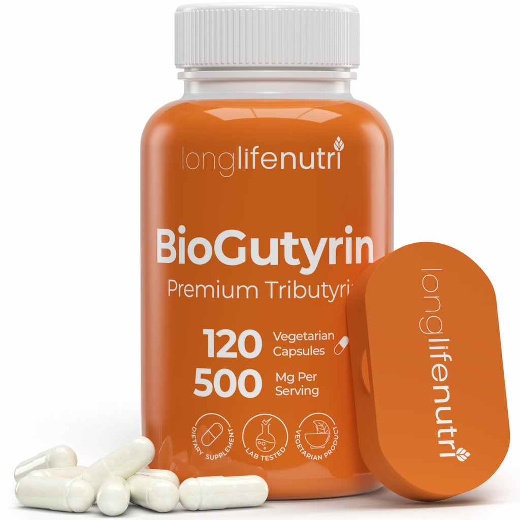 BioGutyrin – Tributyrin 500mg, Postbiotic Supplement for Gut Function & Nutrient Absorption, 120 Vegetarian Capsules, Butyric Acid for Butyrate Production, 4-Month Supply, GMP Certified, Made in USA LongLifeNutri Au supplements