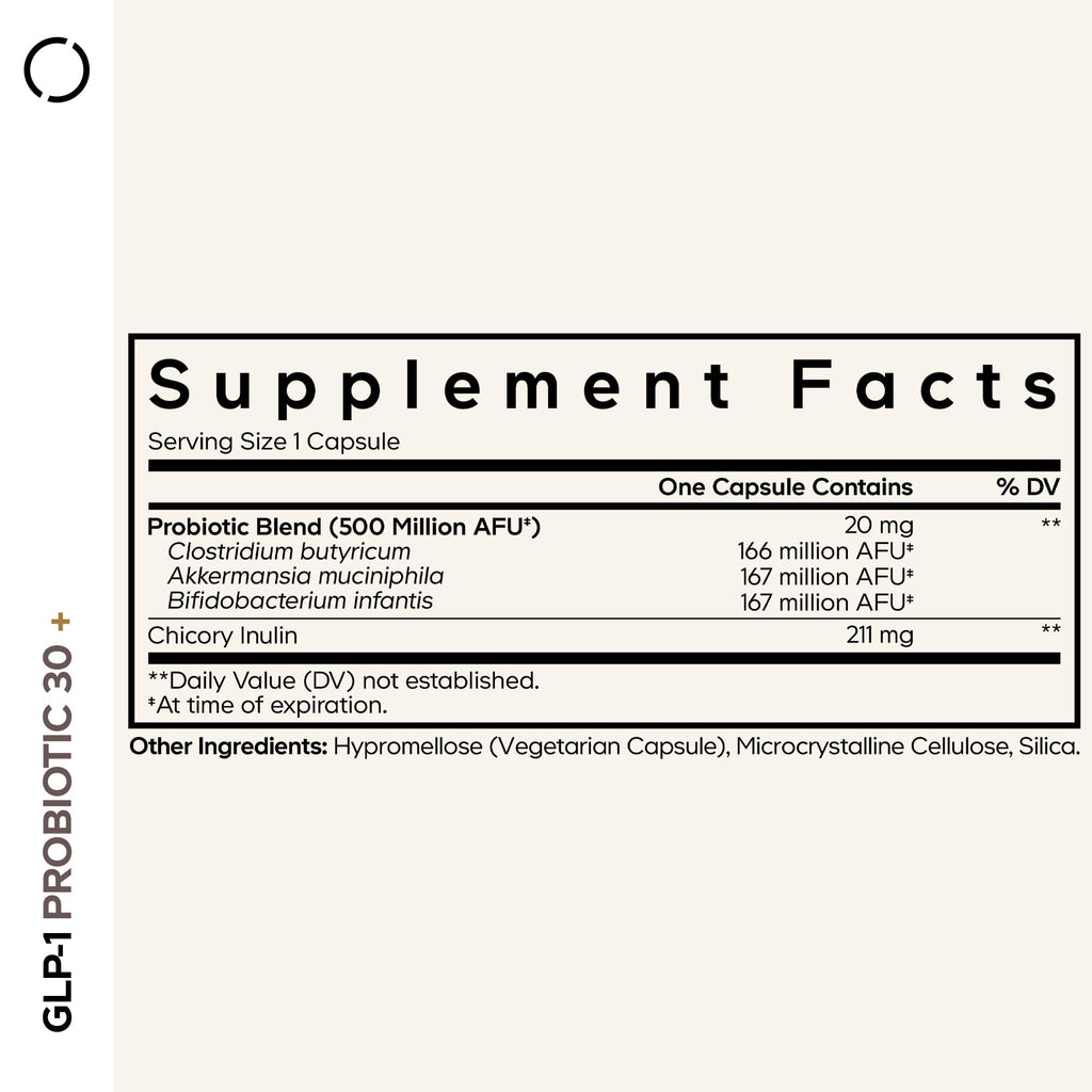 Codeage GLP-1 Probiotic+ - Live Probiotics Akkermansia, Clostridium, Bifidobacterium, Chicory Inulin Probiotic, Prebiotics & Postbiotics Supplement - 500 Million AFU - 30 Capsules Codeage Au supplements