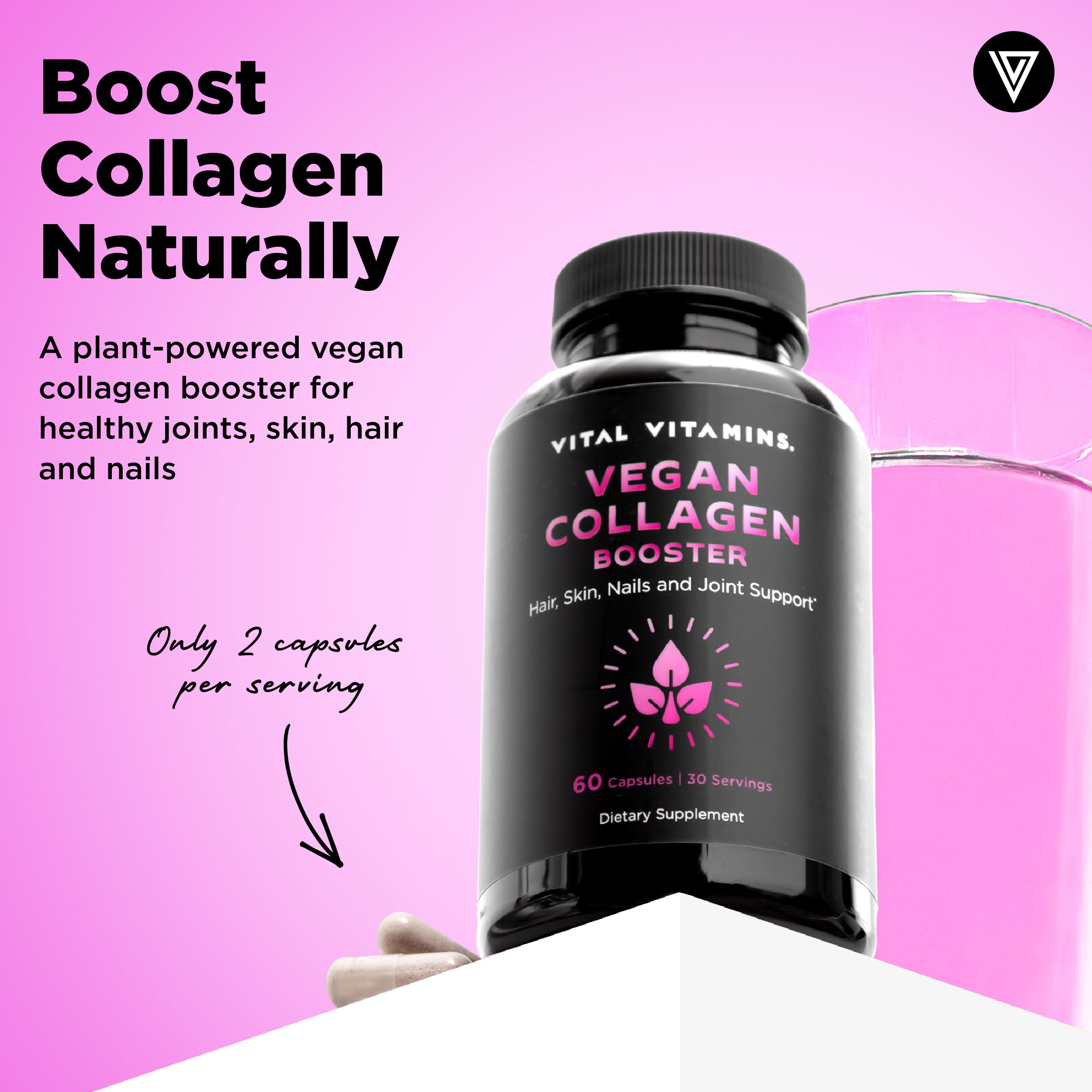 Vital Vitamins Vegan Collagen Booster - with Silica and Hyaluronic Acid - Plant-Based Collagen Supplements