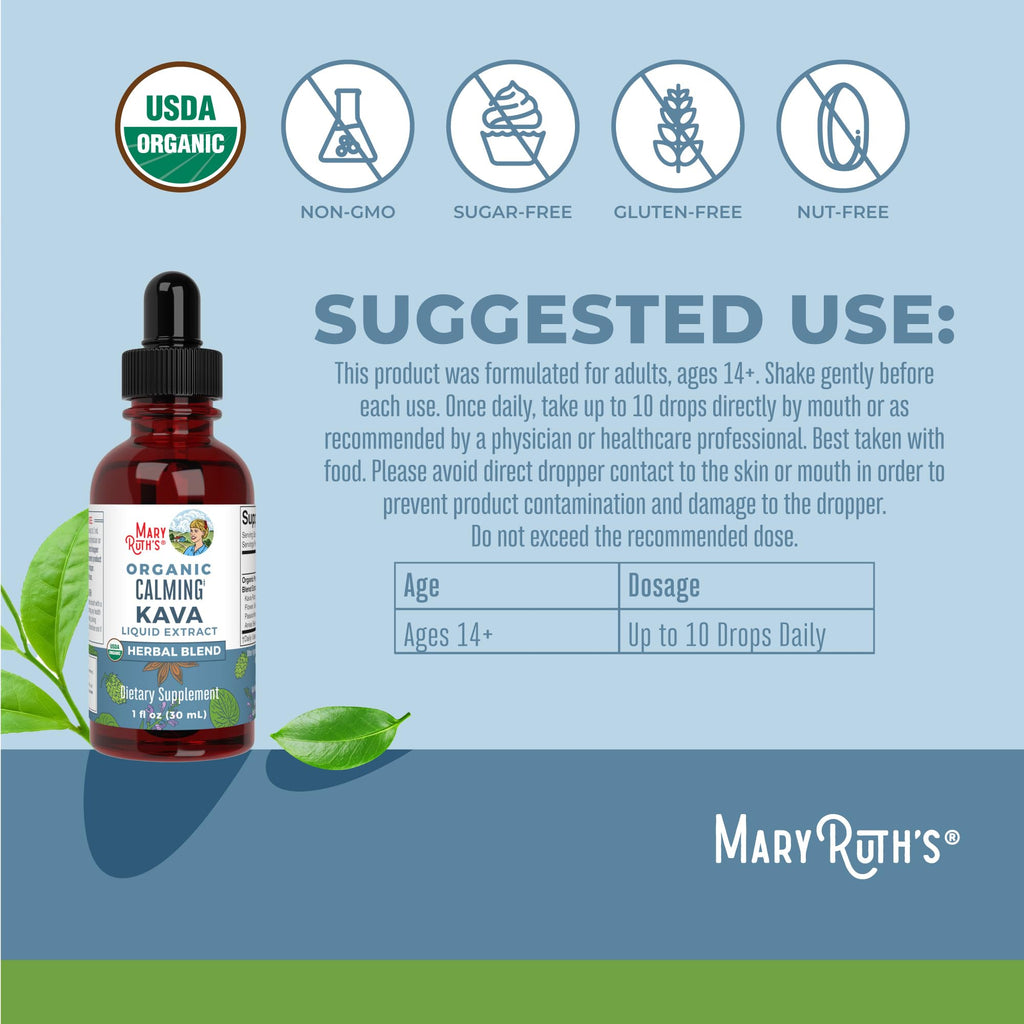 MaryRuth Organics, Herbal Supplement Drop, Calmness & Relaxation, Pack of 1, USDA Kava Root, Sugar/Gluten Free, Support Sleep, Calm & Stress Relief, Vegan, Non-GMO, 30 Servings MARYRUTH'S Au supplements