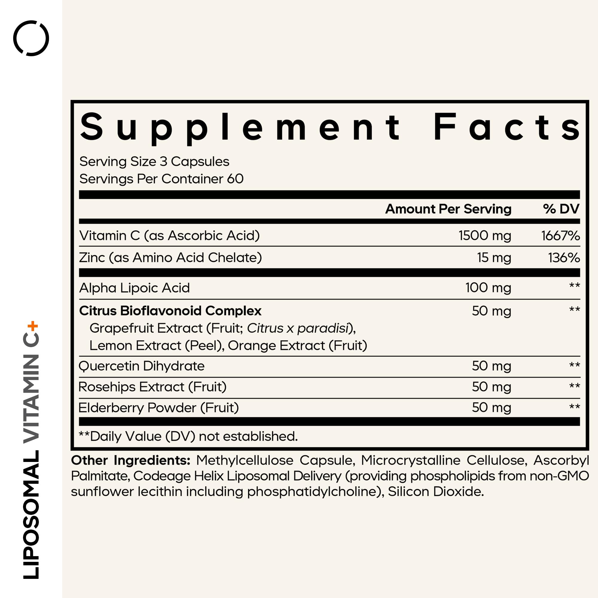 Codeage Liposomal Vitamin C 1500mg with Zinc, Elderberry, Citrus Bioflavonoids Grapefruit, Lemon, Orange Powder, Quercetin & Rose Hips Fruit – Vegan Supplement - Non-GMO, Vegan Pills, 180 Capsules Codeage Au supplements