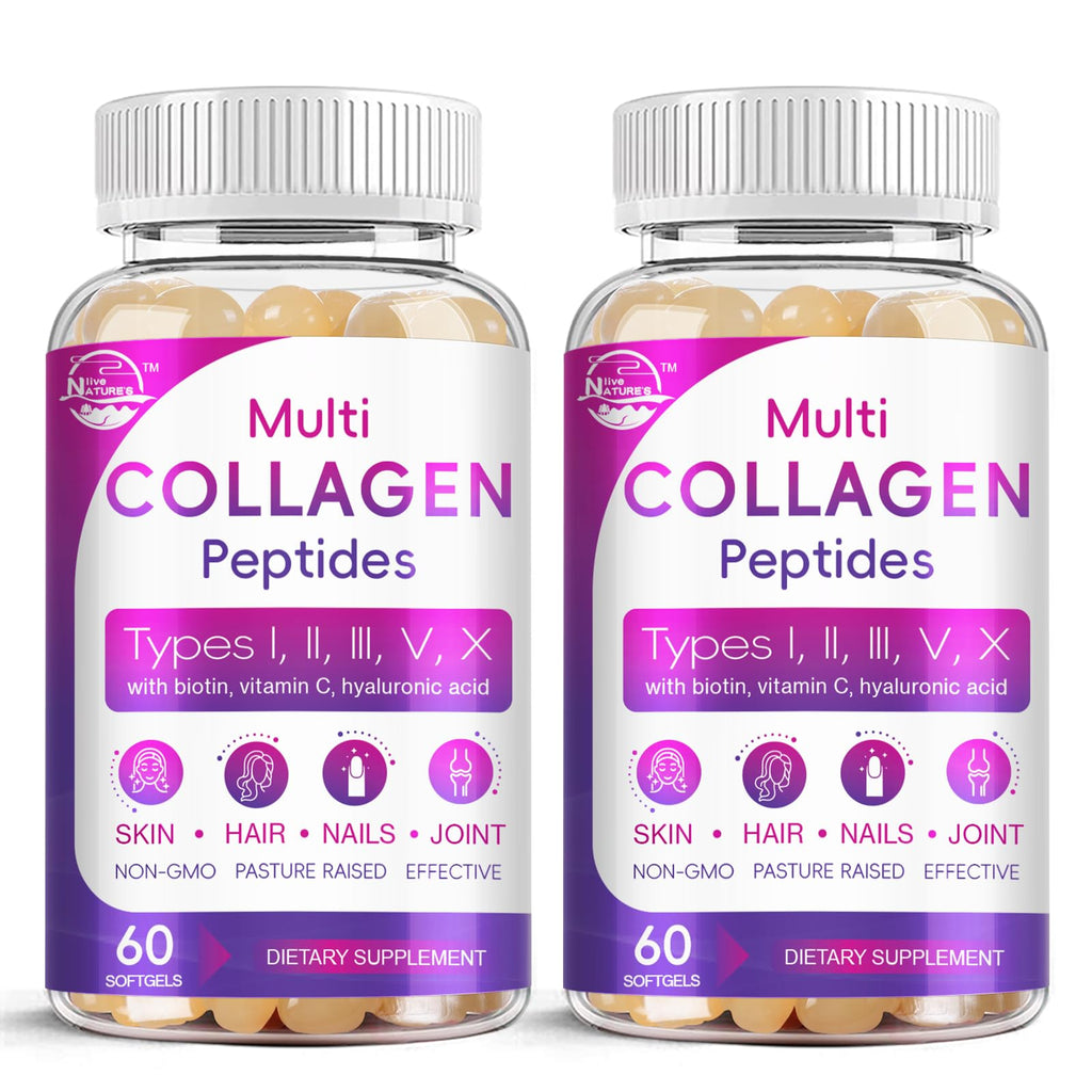 Multi Collagen Peptides Softgel - Type I, II, III, V, X - Hydrolyzed Collagen Peptides with Biotin, Vitamin C, Hyaluronic Acid, Supports Skin Hair Nail