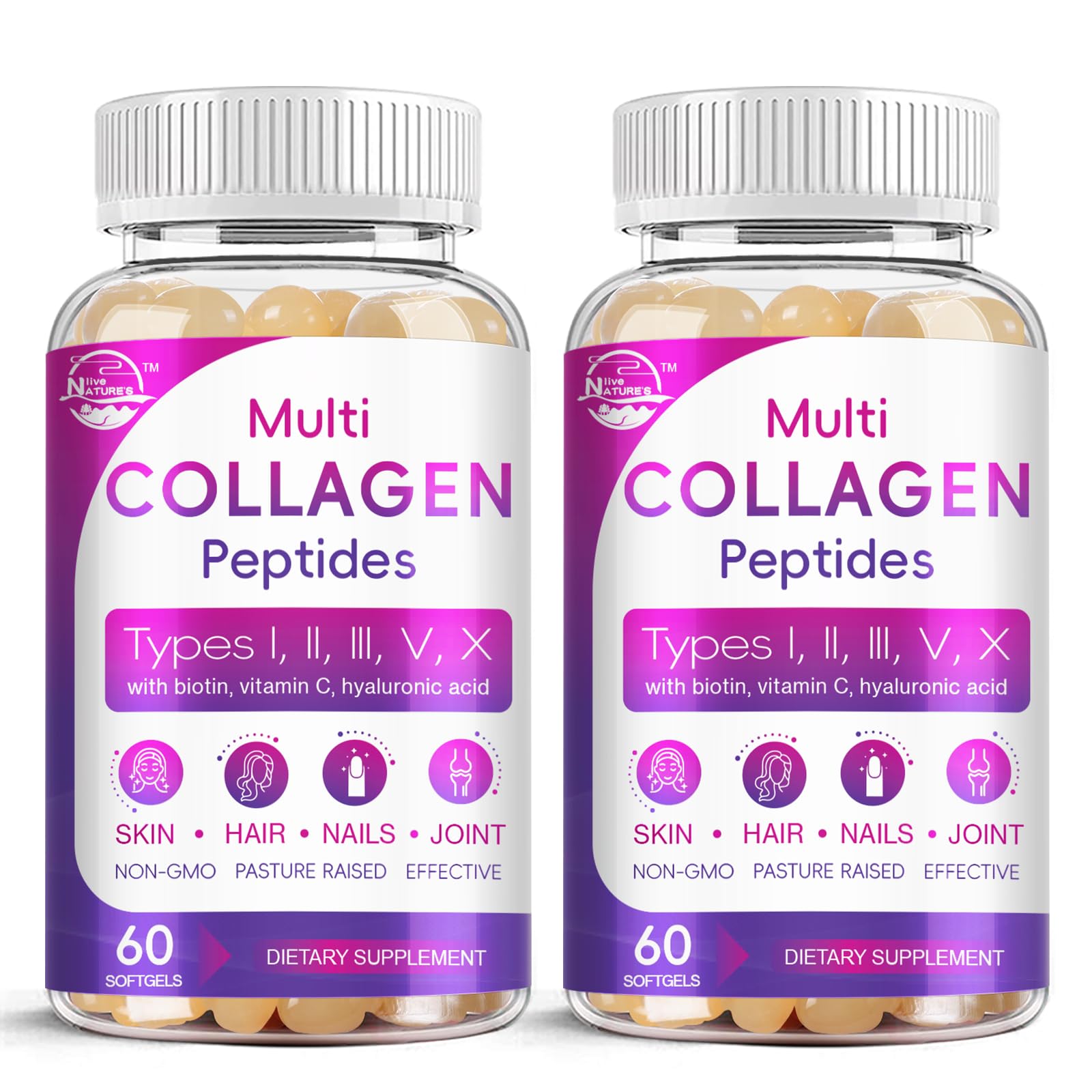 Multi Collagen Peptides Softgel - Type I, II, III, V, X - Hydrolyzed Collagen Peptides with Biotin, Vitamin C, Hyaluronic Acid, Supports Skin Hair Nail