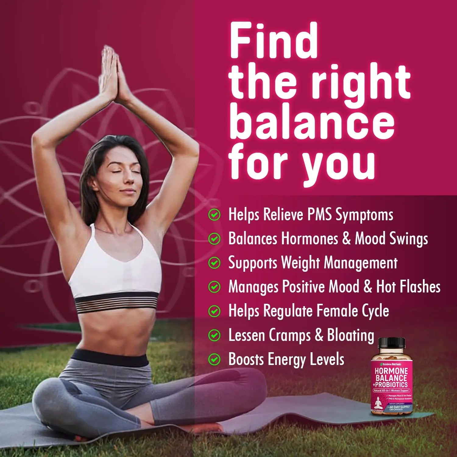 Hormone Balance + Probiotics for Women (3450mg) Natural Relief for Menopause Rainbow Nutrients, LLC Au supplements