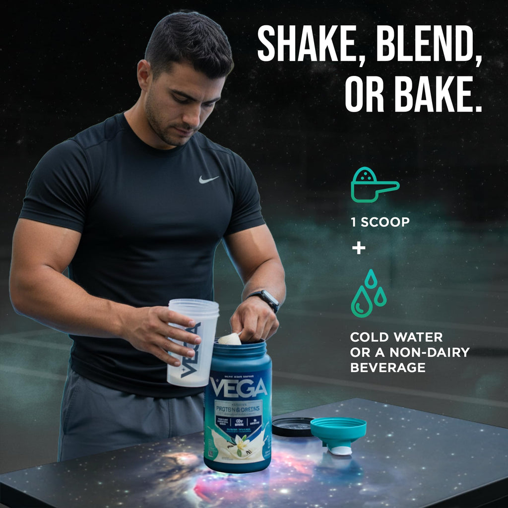 Vega Premium Protein + Supergreens, Creamy Vanilla – 20g Vegan Protein, Dairy & Gluten Free, 26.9 oz (25 Servings)