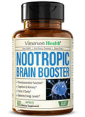 Nootropics Brain Support Supplement - Nootropic Brain Booster for Improved Focus, Concentration & Memory. Brain Nootropic for Brain Health, Mood & Energy Support. Non-GMO. Made in the USA. 60 Capsules Vimerson Health Au supplements