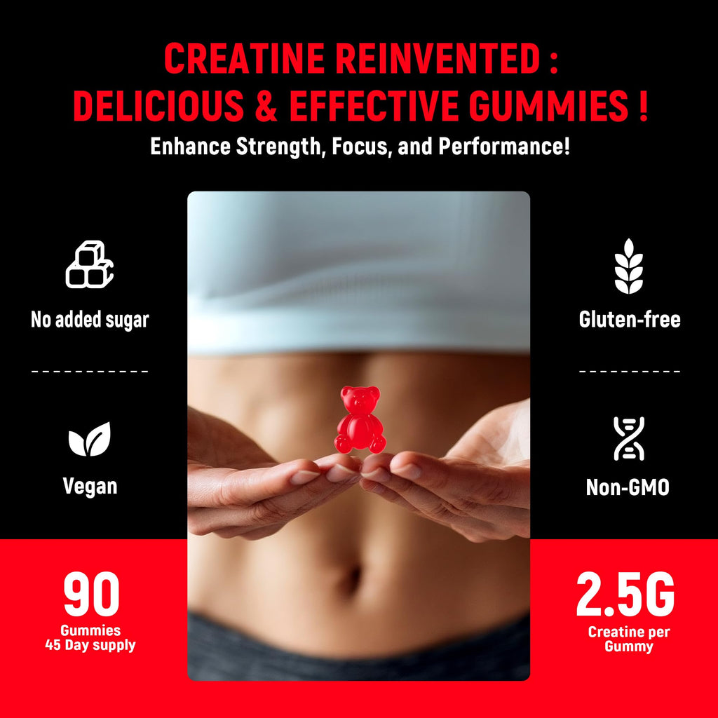 NSF Certified Creatine Gummy - Creatine Monohydrate Gummies 5g for Men & Women - Boost Focus,Strength, and Endurance, Vegan, Gluten-Free, Non-GMO, 2.5 Gram Creatine