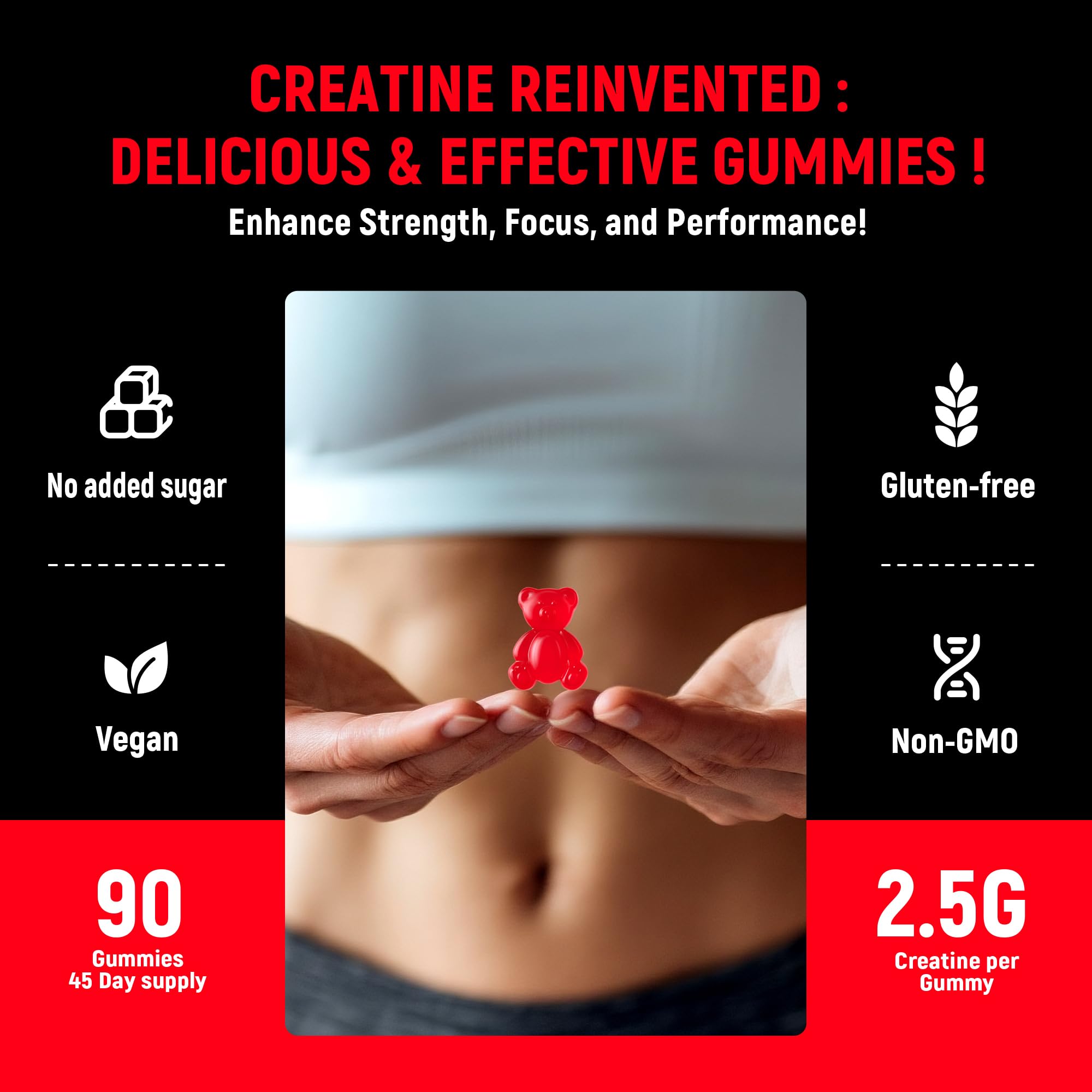 NSF Certified Creatine Gummy - Creatine Monohydrate Gummies 5g for Men & Women - Boost Focus,Strength, and Endurance, Vegan, Gluten-Free, Non-GMO, 2.5 Gram Creatine