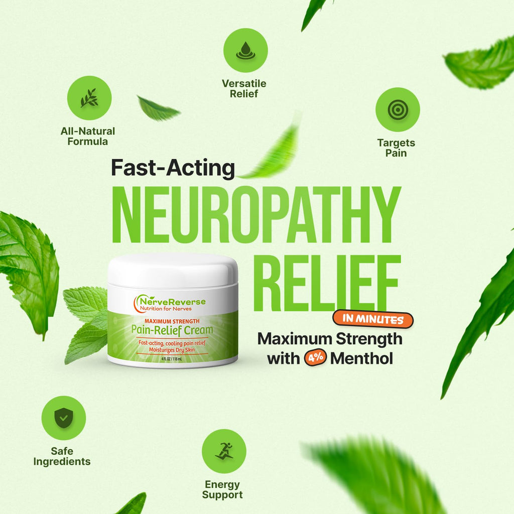 NerveReverse - Neuropathy Pain Relief Cream for feet, Hands, Legs Toes. Large 4 OZ. JAR. Fast-Acting, Maximum Strength Cream with 4% Menthol, MSM, L-Carnitine, L-Arginine, Vitamin E, Vitamin B6 NERVEREVERSE NUTRITION FOR NERVES Au supplements