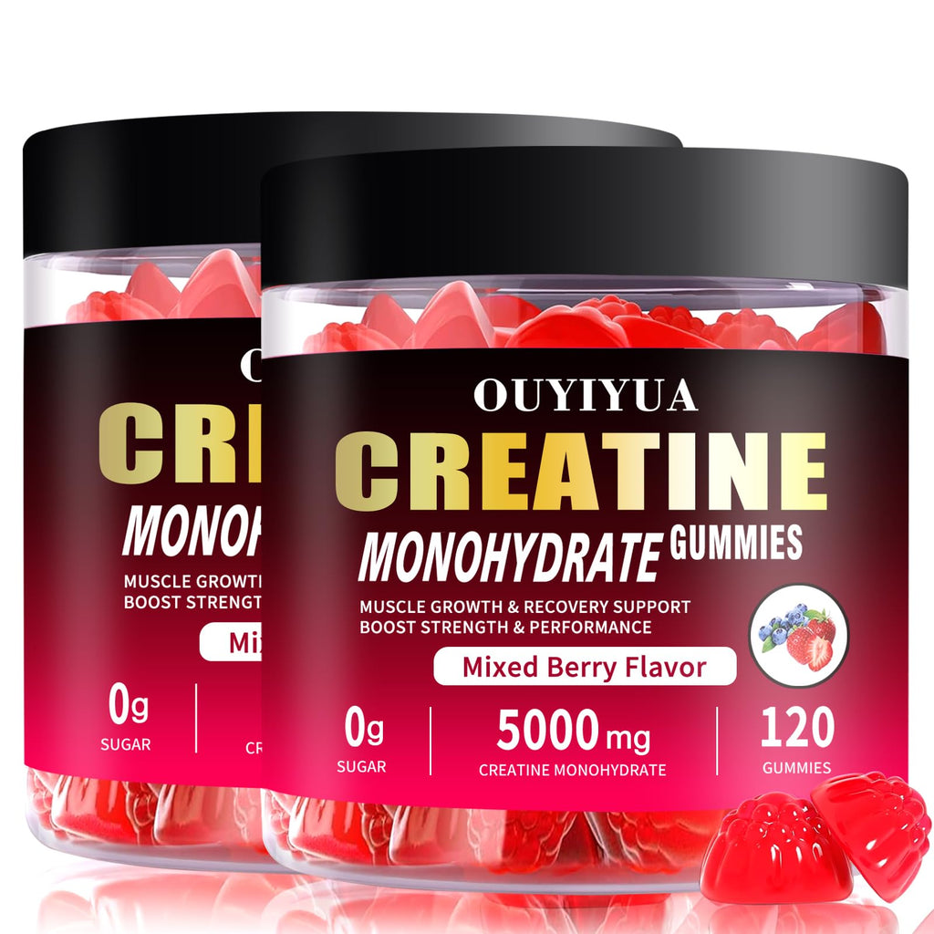 OUYIYUA Creatine Monohydrate Gummies 5000mg for Men & Women - Sugar Free Pre-Workout Supplement, Chewables for Muscle Strength, Muscle Builder, Energy Boost,