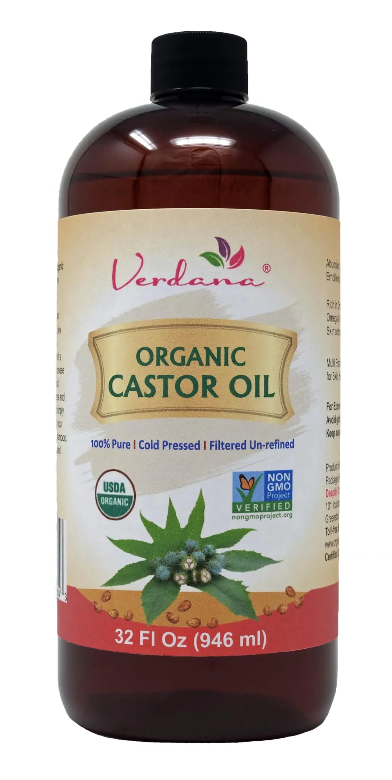 Verdana Organic Castor Oil – USDA Certified Organic – Cold Pressed, Unrefined, 100% Pure and Hexane Verdana Au supplements