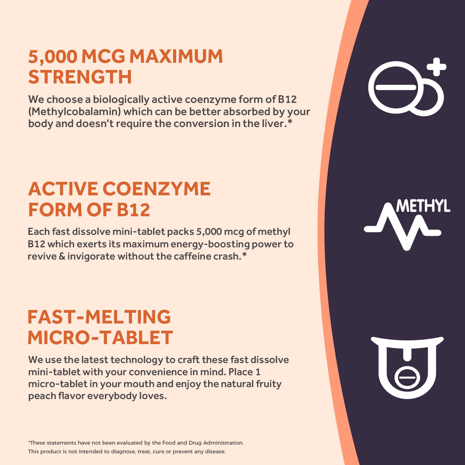 Doctor's Recipes Vitamin B12, Methylcobalamin 5000 mcg 90 Fast Dissolve Tablets, Natural Peach Flavor, Vegan Methyl, Energy Metabolism & Nervous System