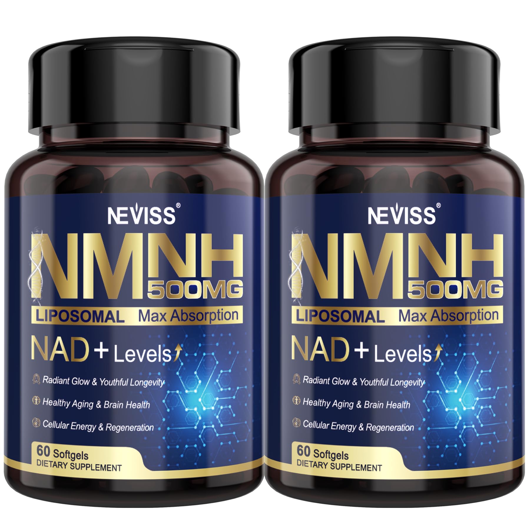 2Pack NAD+ Supplement, Next-Gen NMNH Liposomal 500mg, NR NMN Supplement Alternative, High Absorption NAD+ with Curcumin, Niacinamide for Cellular Energy, DNA Repair, Healthy Aging, 120 Softgels NEVISS Au supplements