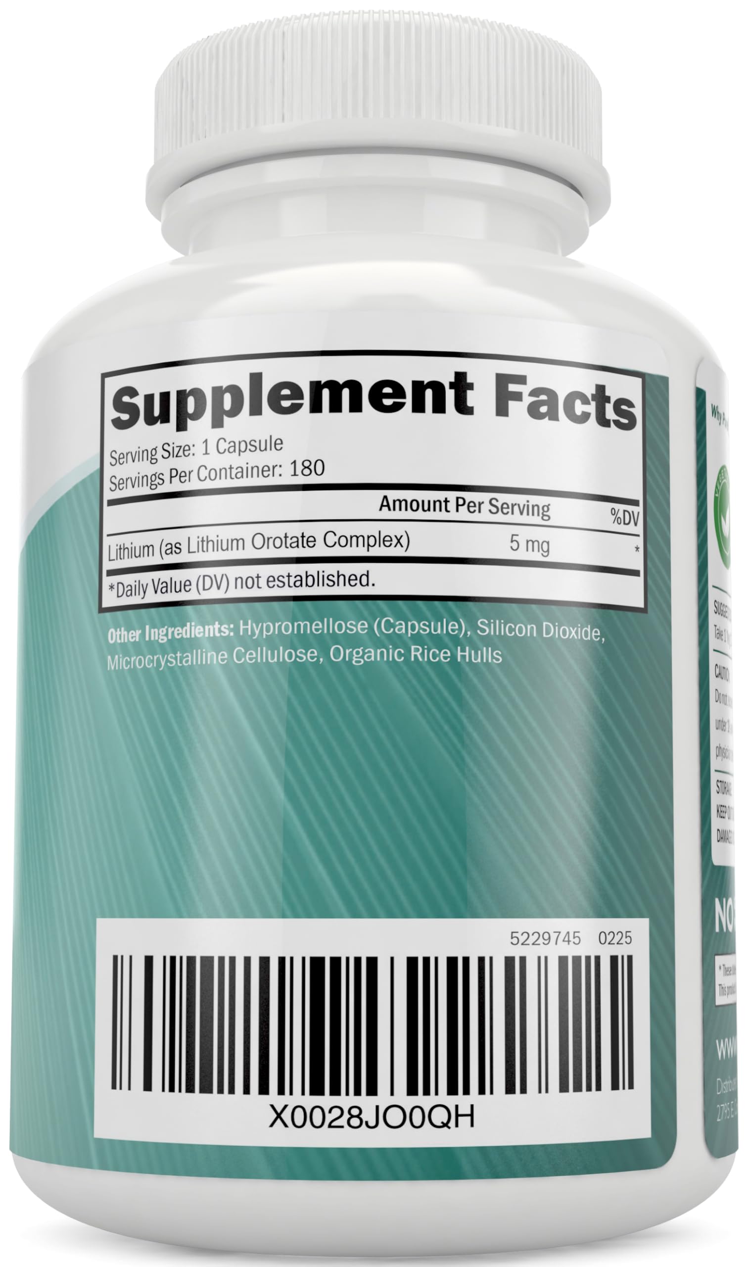 Lithium Orotate 5mg, 180 Vegetarian Lithium Capsules, Supplement Lithium Orotate 5mg, 180 Vegetarian Lithium Capsules, Helps Maintain Healthy Mood
