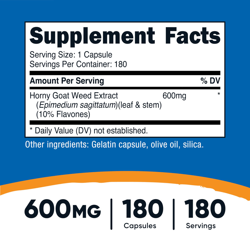 Nutricost Horny Goat Weed Extract (Epimedium) - 180 Capsules, 180 Servings, 600mg Per Capsule