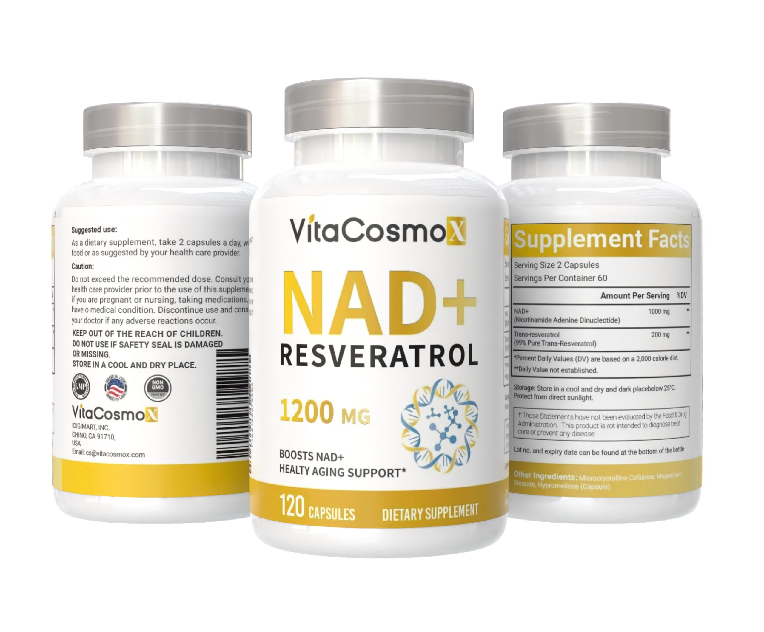 VitaCosmoX NAD+ Supplement 1,200mg per Serving,120 Capsules (Nicotinamide Adenine Dinucleotide) - 60 Servings, Gluten-Free, Vegan VitaCosmoX Au supplements