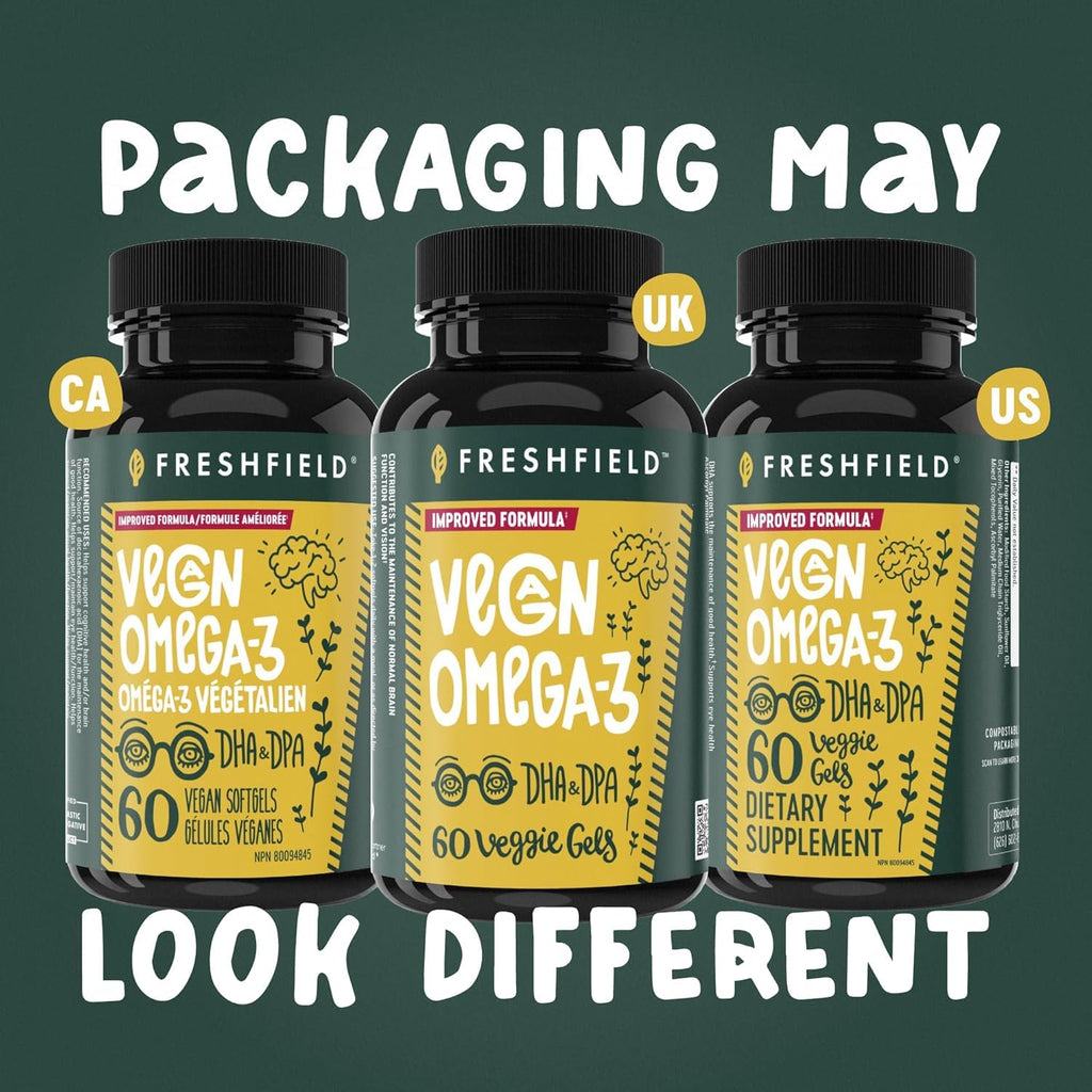 Freshfield Vegan Omega 3, Algae (Algal) Oil, Fish Oil Free Company, Third Party Tested, Carrageenan Free, DHA Supplement w/DPA
