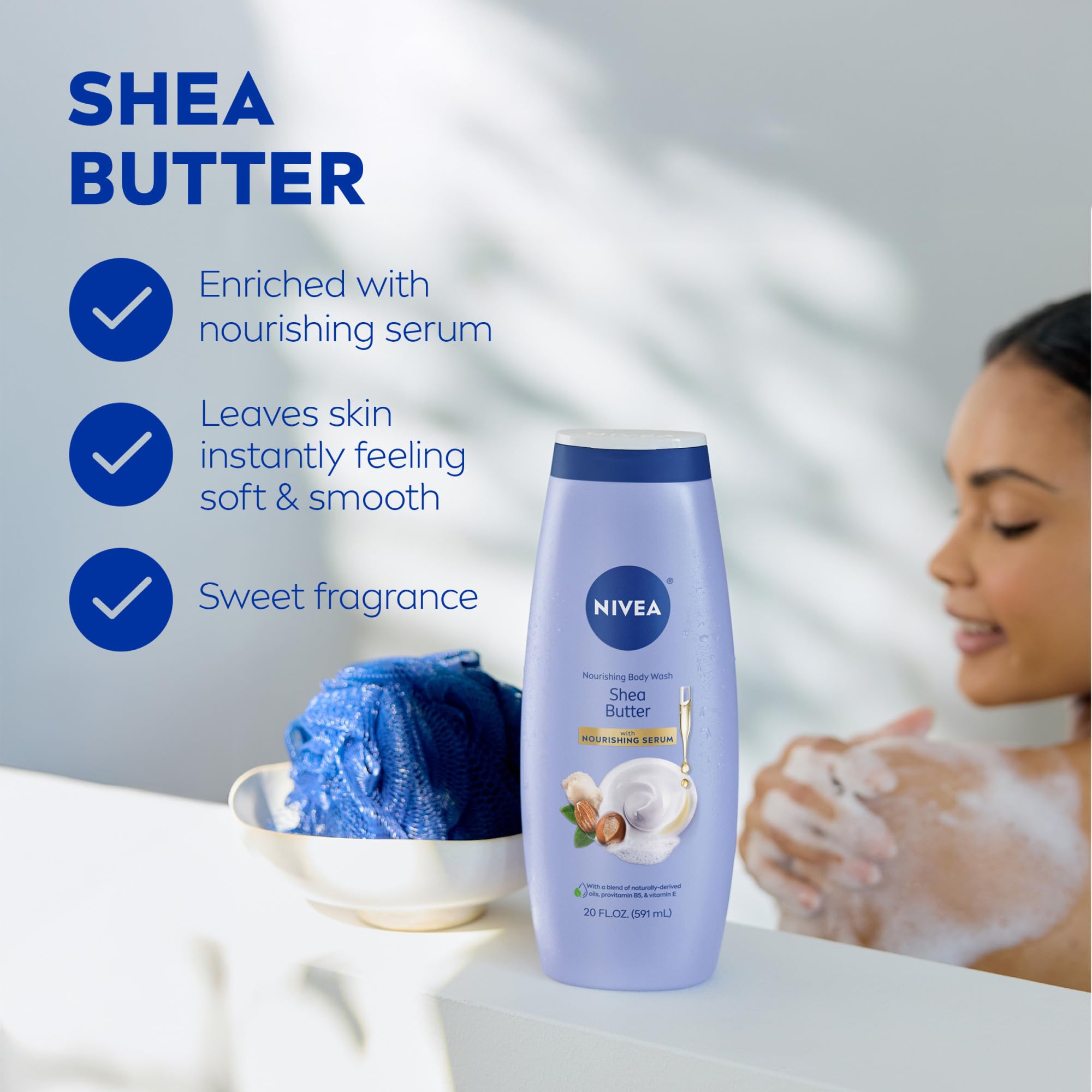 NIVEA Nourishing Shea Butter Body Wash with Nourishing Serum, Moisturizing Body Wash for Women