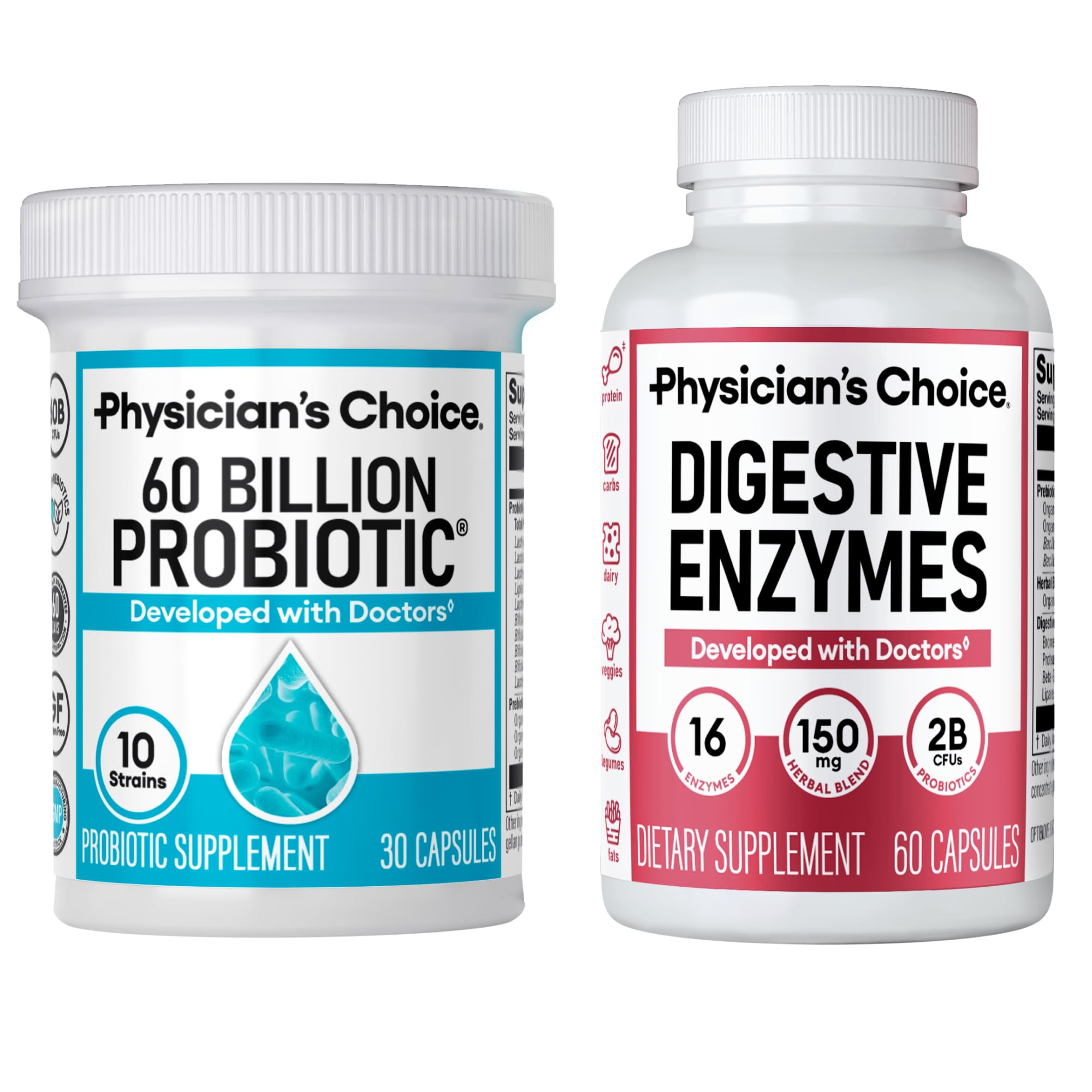 Physician's CHOICE Advanced Gut Health Bundle: 60 Billion Probiotics 30ct + Digestive Enzymes 60ct for Digestive, Gut, and Immune Health Supports Occasional Constipation, Diarrhea, Gas, and Bloating Physician's CHOICE Au supplements