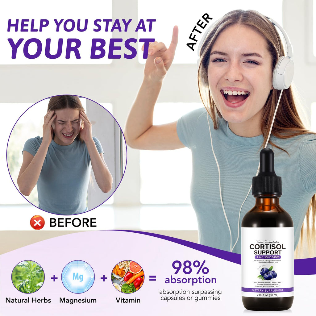 ZIXBMHYJ Cortisol Supplement for Women, Cortisol Support Liquid Drops with Ashwagandha, Magnesium & L-Theanine - Supports Stress Relief, Mood & Relaxation - 2.02 fl oz ZIXBMHYJ Au supplements