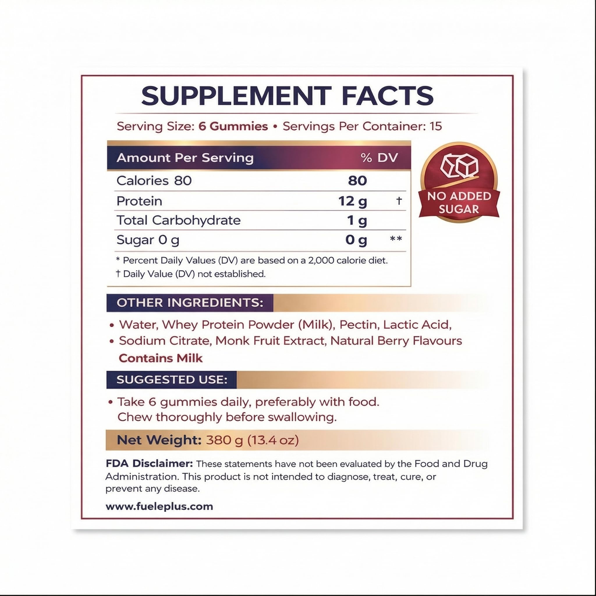 FUELE+ Protein Gummies – 12g High Protein Snack, Mixed Berry Flavor, No Added Sugar, Whey Protein Gummies, Supports Muscle Recovery, Post Workout Supplement