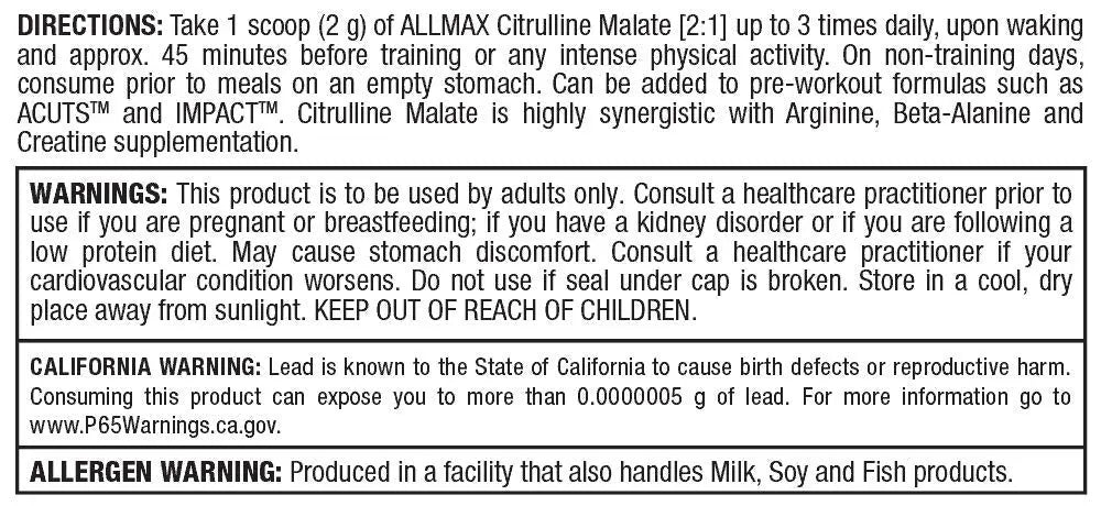 ALLMAX Essentials CITRULLINE MALATE 2:1 - 300 g Powder - Improves Endurance ALLMAX Nutrition Au supplements