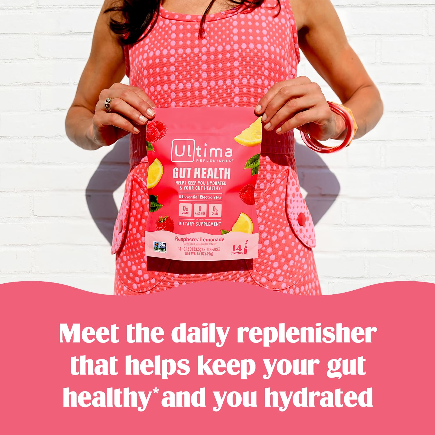 Ultima Replenisher Gut Health Supplement and Electrolytes Powder - Raspberry Lemonade, 14 Stickpacks