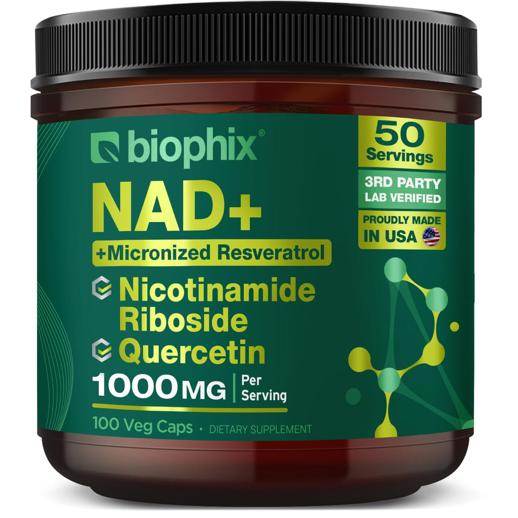 biophix NAD+ Liposomal Supplement for Women & Men - 1000 mg per Serving - Nicotinamide Riboside, Micronized Resveratrol & Quercetin Complex - 100 Veg Capsules - Non-GMO, Gluten-Free, cGMP Certified biophix Au supplements