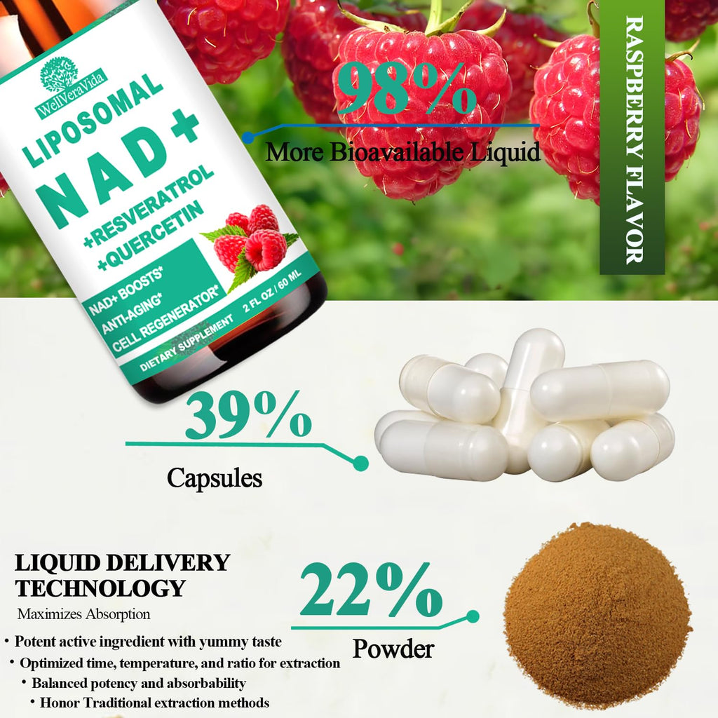 NAD Supplements for Women & Men, Liposomal NAD Nicotinamide Riboside Resveratrol 900mg, TMG, Quercetin, Vitamin B3, Organic Liquid NAD Resveratrol Supplement for Longevity, Energy, Anti-Aging, Focus WellVeraVida Au supplements