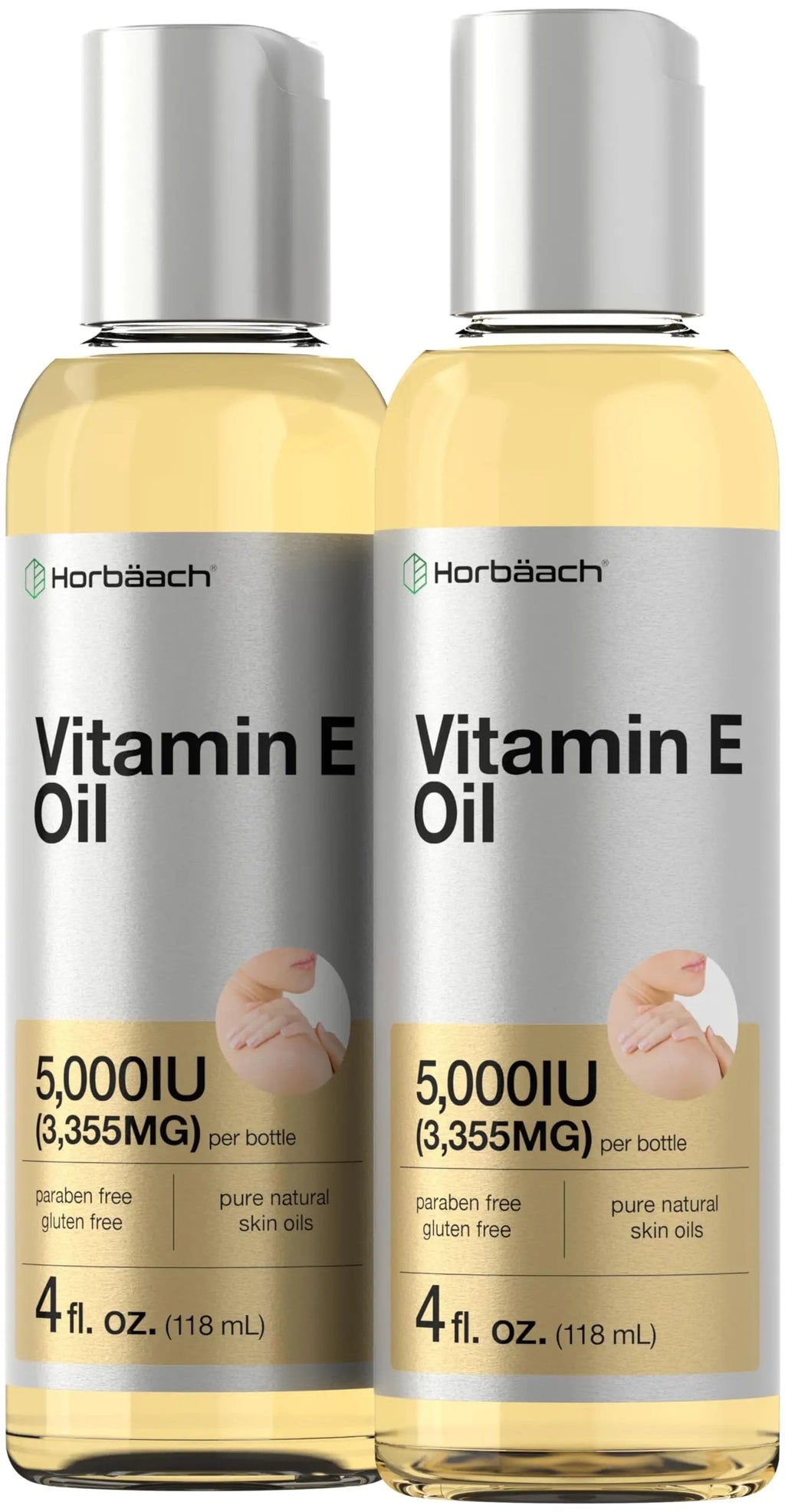 Vitamin E Oil | 5000 IU | 8 oz (2 x 4oz) Value Pack | for Skin, Hair, Face & Body | Vegetarian Horbäach Au supplements