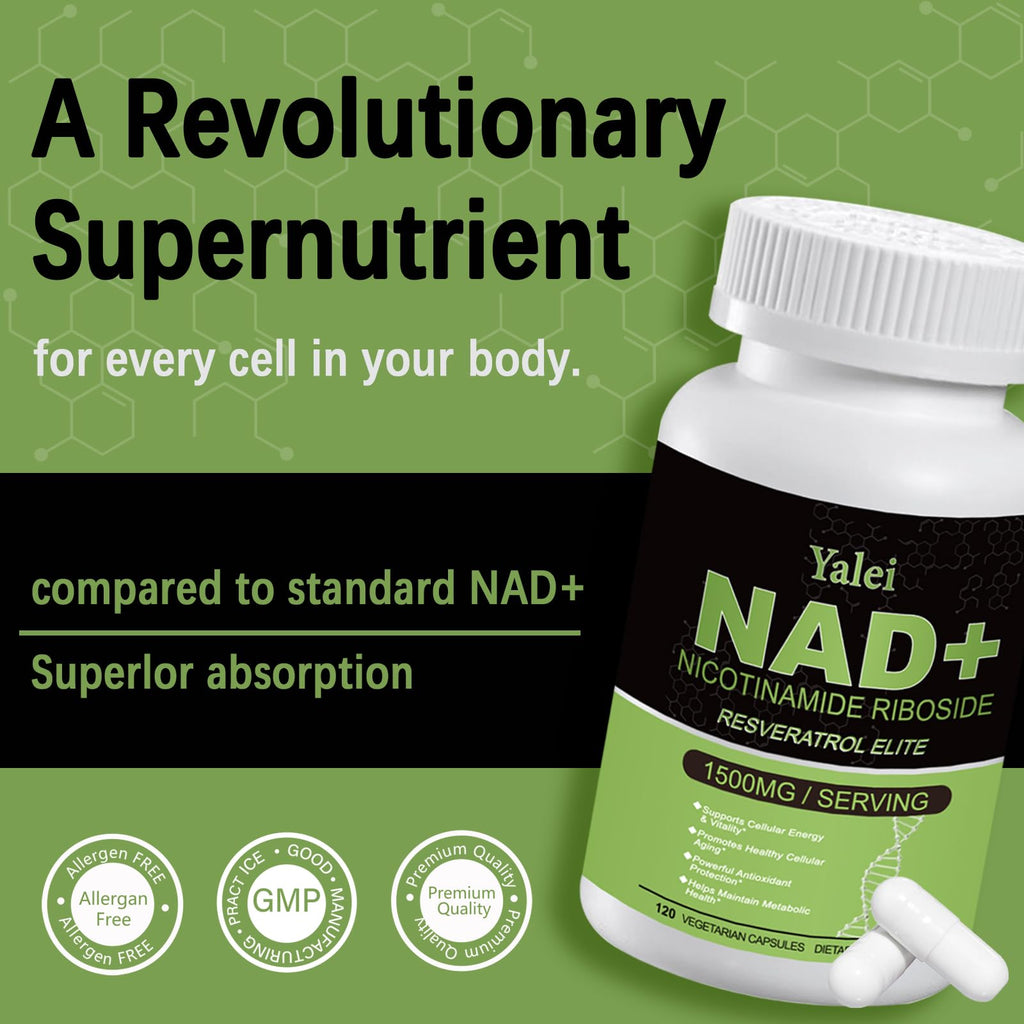 Yalei NAD Resveratrol Supplement 1500mg,120 Veggie Capsules | Liposomal NAD Plus Boosting | Support Cellular Health, Stamina & Healthy Aging for Women & Men | Non-GMO Yalei Au supplements