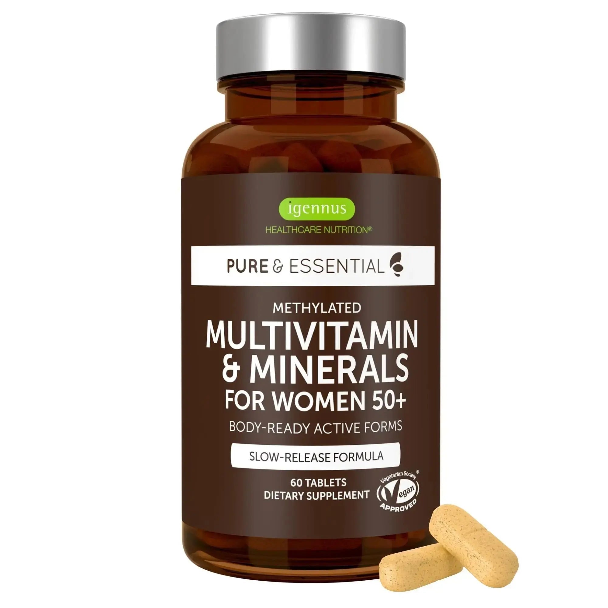 Igennus Methylated Women's 50+ Multivitamin with Calcium & Magnesium, Pure & Clean, All-Day Nutrient Delivery with High-Strength B-Vitamins Igennus Healthcare Nutrition Au supplements