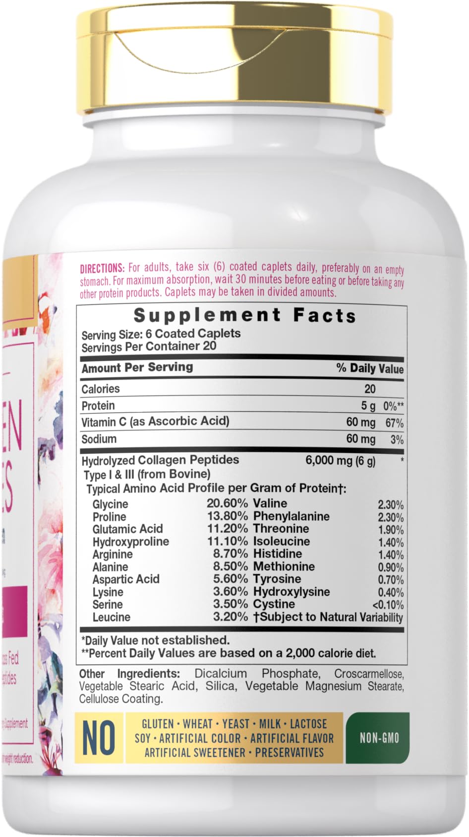 Carlyle Collagen Peptides with Vitamin C | 6000mg | 120 Caplets | Grass Fed Type II & III | Beauty Formula | Non-GMO, Gluten Free Supplement