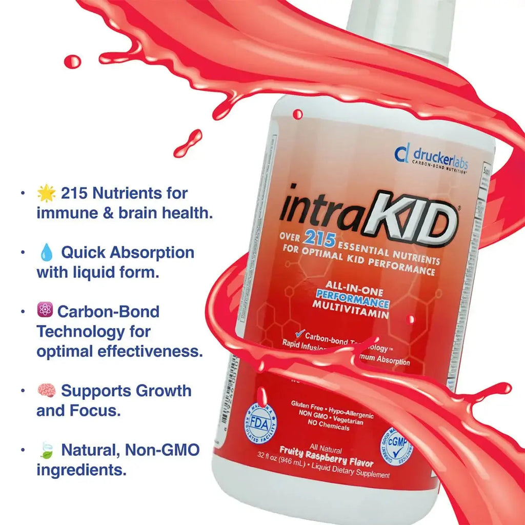 intraKID Drucker Labs Organic Liquid Multivitamin for Kids, Immune Support, Non GMO, Dairy Free, Gluten Free, Magnesium, Vitamin A,C,E, Zinc intraKID Au supplements