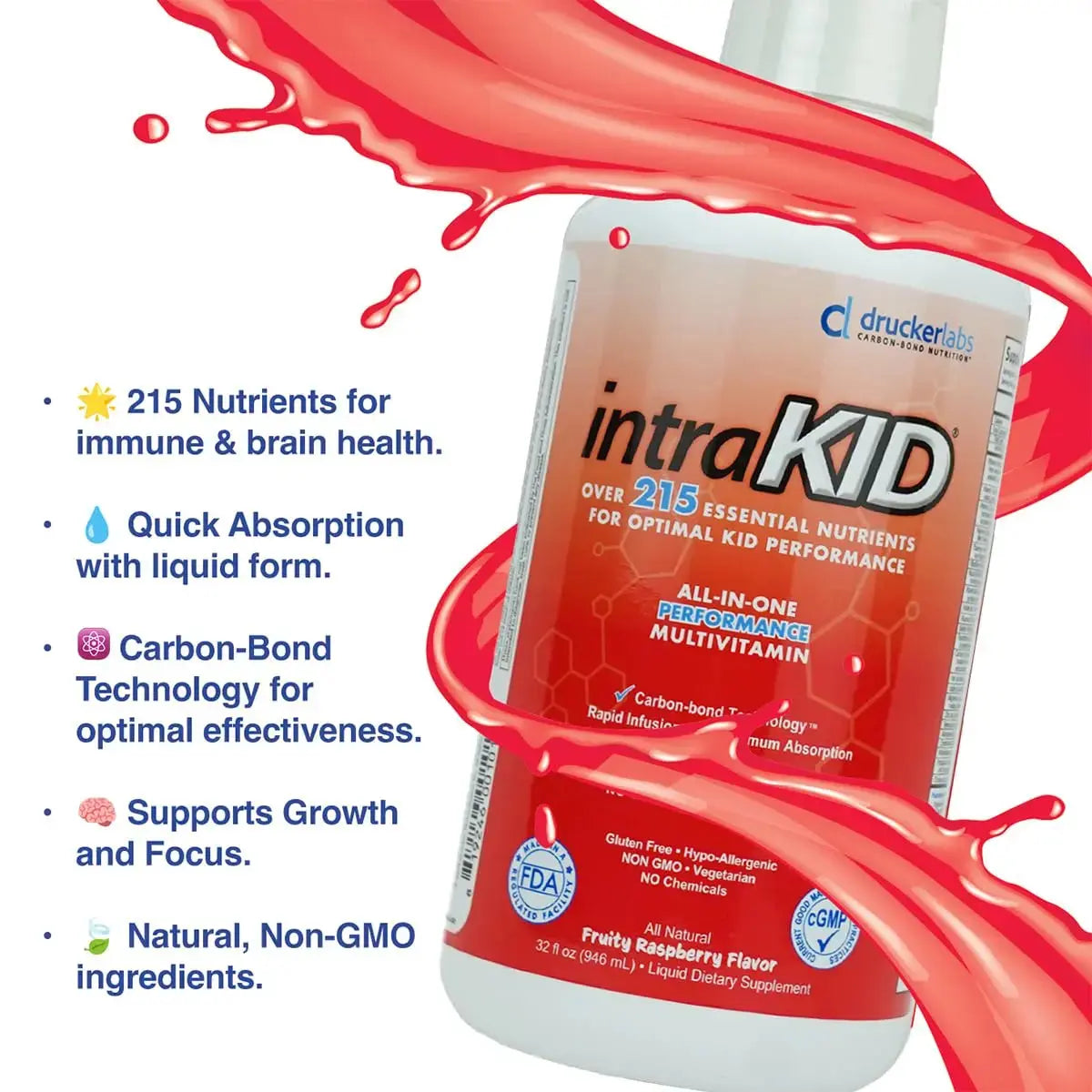 intraKID Drucker Labs Organic Liquid Multivitamin for Kids, Immune Support, Non GMO, Dairy Free, Gluten Free, Magnesium, Vitamin A,C,E, Zinc intraKID Au supplements
