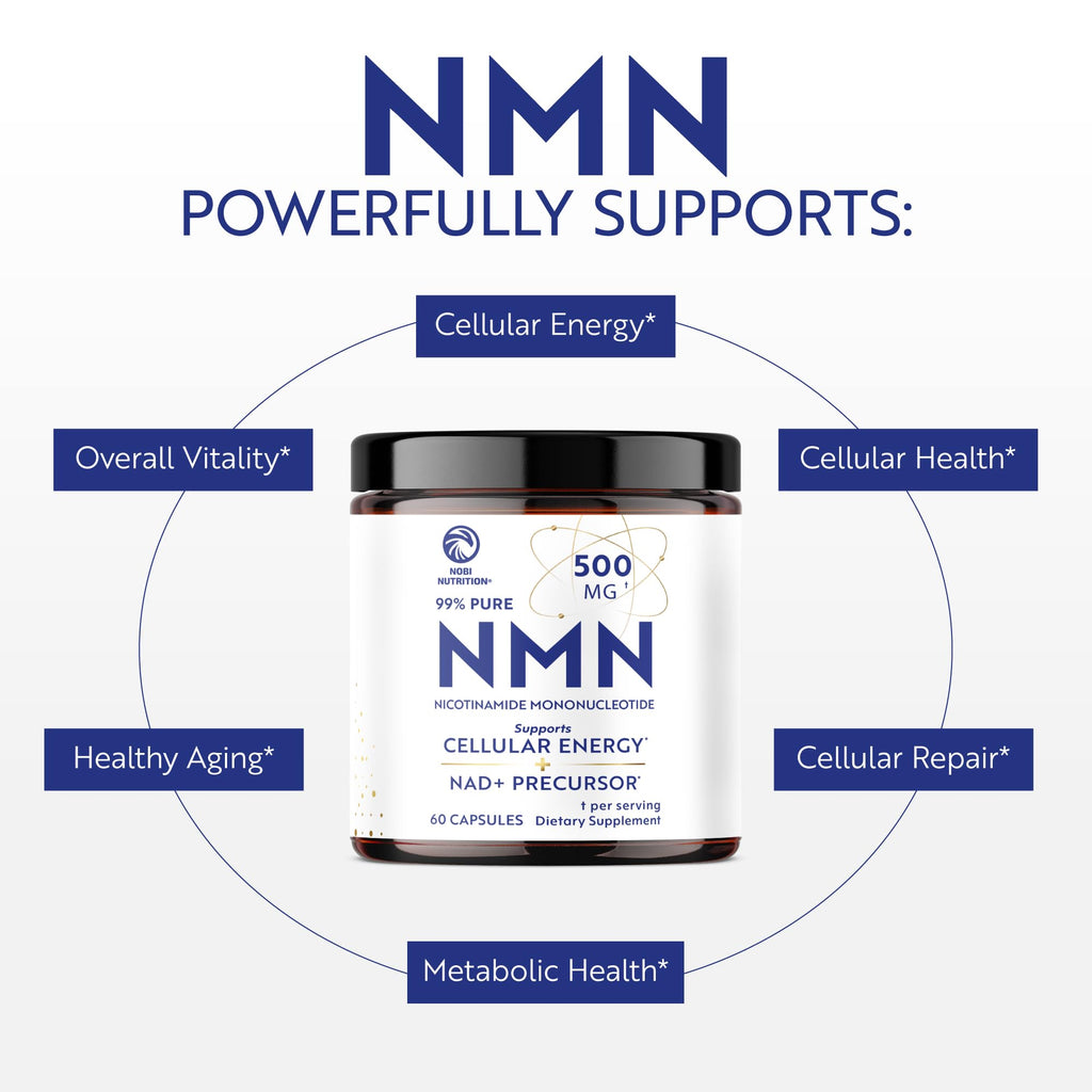 NMN Supplement 500mg | 99% Pure | NAD+ Precursor for Cellular Energy, Longevity, Repair, and Healthy Aging Support | Third-Party Tested & Non-GMO | Nicotinamide Mononucleotide | 60 NMN Capsules Nobi Nutrition Au supplements