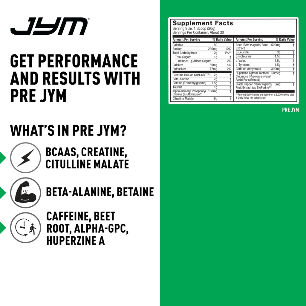 JYM Supplement Science Pre JYM Pineapple Strawberry Pre Workout Powder for Men & Women, BCAAs, Nootropics, Creatine HCI, Citrulline, Beta-Alanin