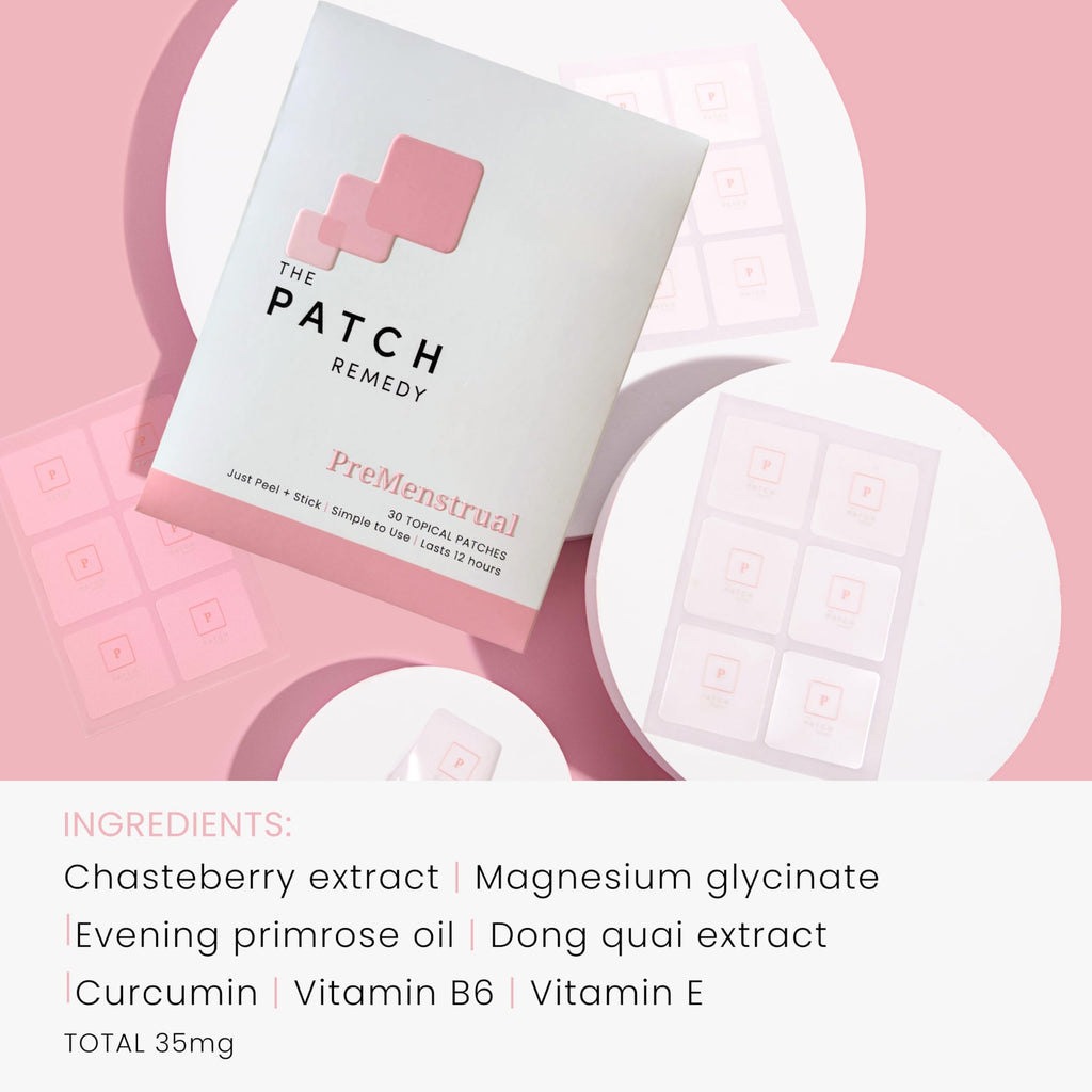 The Patch Remedy Pre Menstrual Patch | Chasteberry, Magnesium, Evening Primrose, Dong Quai, B6 & Vitamin E | 30 Patches The Patch Remedy Au supplements