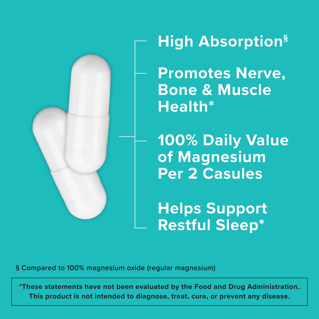Qunol Magnesium Capsules 420mg, 100% DV, High Absorption Magnesium Supplement, Extra Strength, Bone and Muscle Health Supplement, 180 Count
