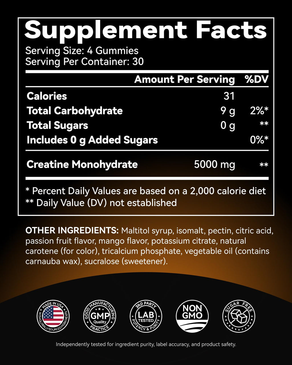 Inner Brightness Creatine Monohydrate Gummies for Men & Women 5000 mg, 3rd Party Tested, Creatine Chews for Muscle Growth, Strength & Energy Support, Sugar Free, Vegan, 120 Count, Mango Passionfruit Inner Brightness Au supplements