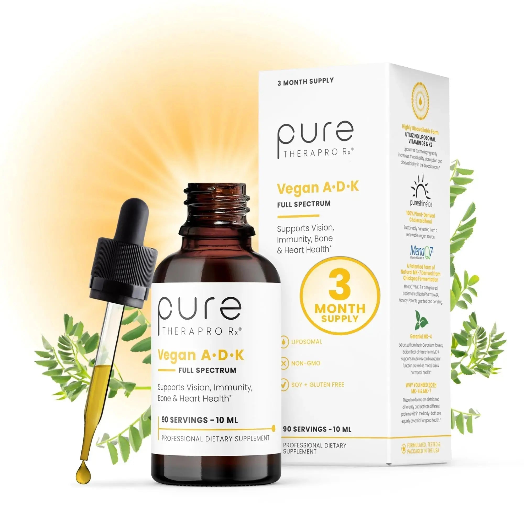 Pure Therapro Rx Vegan A-D-K Drops 10 Ml, Made in USA | 3 Month Supply | Vitamin A (Palmitate), Liposomal Vitamin D3 (Pureshine) Pure Therapro Rx Au supplements