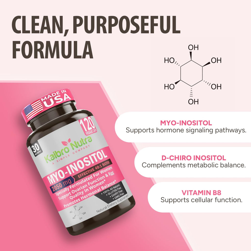 Kaibro Nutra Myo-Inositol Supplement, Myo-Inositol & D-Chiro Inositol 40:1 Ratio, Hormone Balance & Ovarian Support for Women with Vitamin B8, 2050mg, Vegan, Non-GMO Capsules 120 Count Kaibro Nutra Au supplements